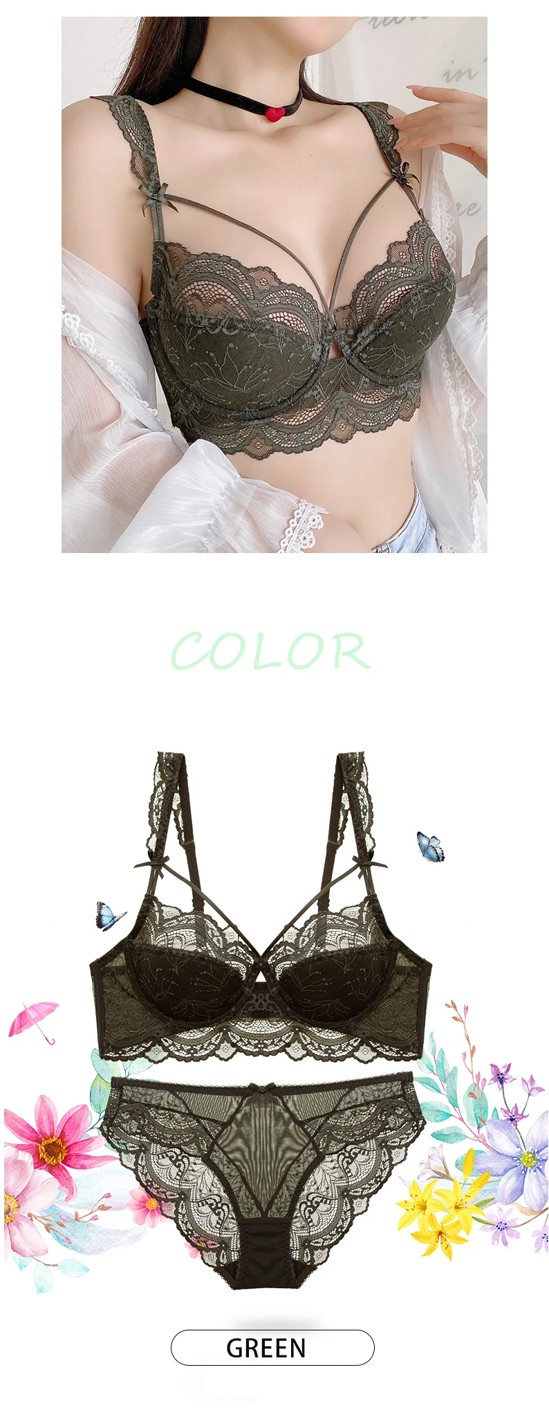 lace bra set Ultra-thin underwear set new T-shirt push-up bra and panties hollow bra plus size sexy bra lace underwear set ABCDE cup 95C 95D lace bra and panty sets