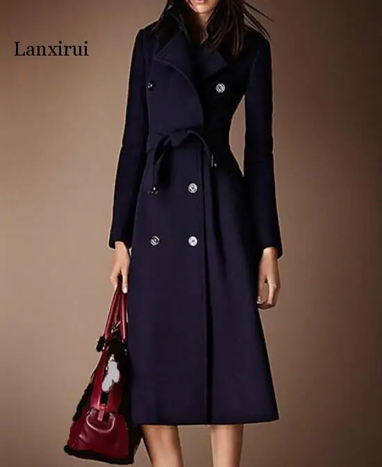 

Newest Women Fall / Winter Maxi Long Coat Double breasted A line Slim Overcoat Casacos feminino abrigos mujer