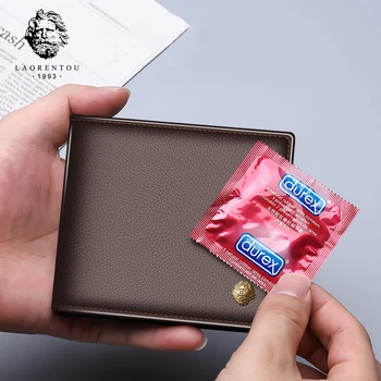 

LAORENTOU Men Genuine Leather Wallet Male Soft Cowhide Coin Purse Standard Short Wallets for Man Wallets Card Holders