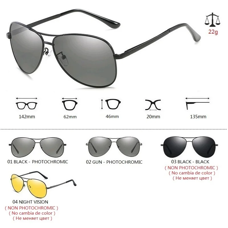 Polarized Sunglasses Night Vision Glasses Photochromic Sunglasses Men Polarized Driving Pilot Chameleon Vintage Sun Glasses Women Male Change Color Day Night Vision UV400