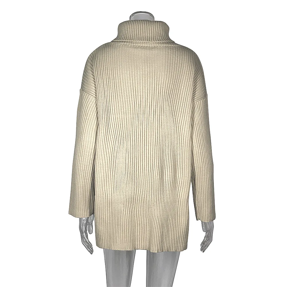 Зимние однотонные водолазки Повседневные свитера женские негабаритные теплые вязаные пуловеры женские длинные трикотажные cws0265-5