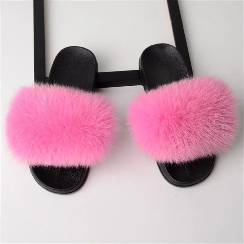 

Fur Slippers Women Fox Home Fluffy Sliders Comfort With Feathers Furry Summer Flats Sweet Ladies Shoes Size 45 Home Real fox fur
