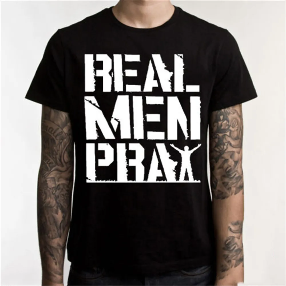 

Real Men Pray T-Shirt Christian Shirt Jesus Religious Faith Christ S4 Printing Tee Shirt
