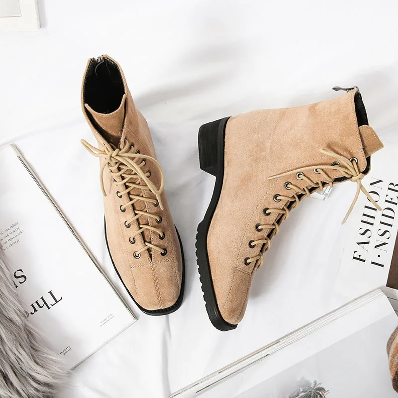 

WOMEN'S Shoes 2019 Autumn And Winter Shoe Boots Women's Martin Boots Bandage Cloth after Zipper Square Head Korean-style Chunky-