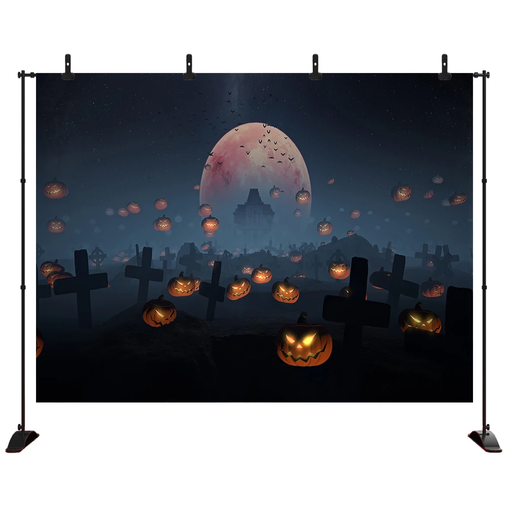 

Halloween Crimson full moon photography background interlaced tombstone sky bat pumpkin Backgrounds Photocall Photo Studio