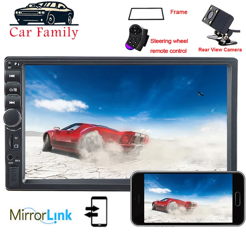 Автомобильный семейный 2din автомобильный радиоприемник 7 дюймов сенсорный Android Mirrorlink плеер MP5 плеер авторадио Bluetooth Камера заднего вида магнитофон