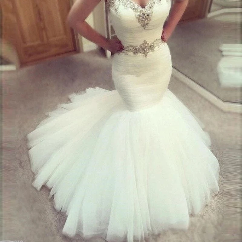 

Женское свадебное платье со шлейфом Angelsbridep, платье с юбкой-годе, с кристаллами, формальное платье невесты, 2021