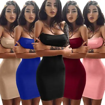 

Summer Sexy Fashion Women's Club wear Solid Red Hot Skinny Slim Casual Sleeveless Pure colors Bodaycon Mini Dresses