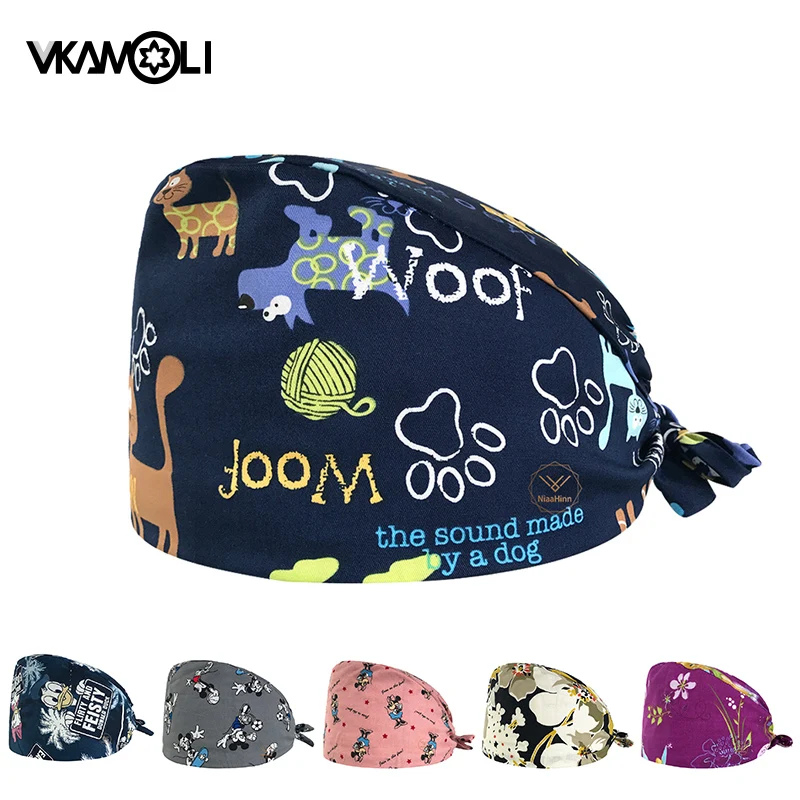 vkamoli pet hospital doctor hats surgical cap Pharmacy medical Scrub surgery Caps Nurse Unisex Adjustable Medical Clinic hat