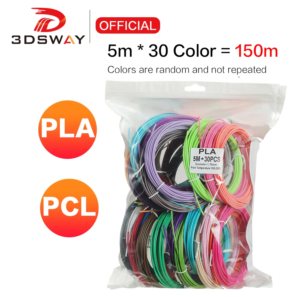 3DSWAY 3d Pen Filament Sticks PLA PCL 1.75MM Kids Doodler Pen Material 5M/Rolls 10 Colors Plastic Refill for 3D Printer Pencil petg 1.75