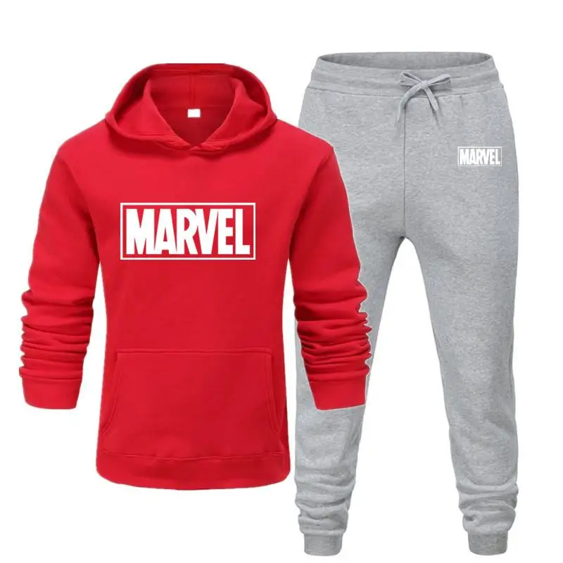 Спортивный Костюм Marvel с принтом «Человек-паук», Мужские Термо спортивные комплекты, хлопковая толстовка с капюшоном+ штаны, спортивный костюм, повседневные толстовки, спортивный костюм - Цвет: red light gray