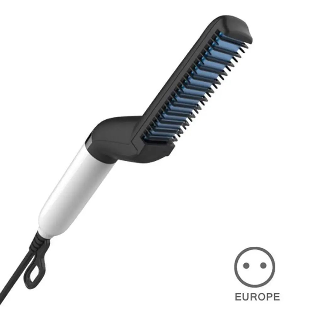 EU Plug Многофункциональная расческа для волос, электрический выпрямитель для волос, выпрямитель для бороды, расческа для завивки волос, быстрый стайлер для волос для мужчин - Цвет: EU Plug