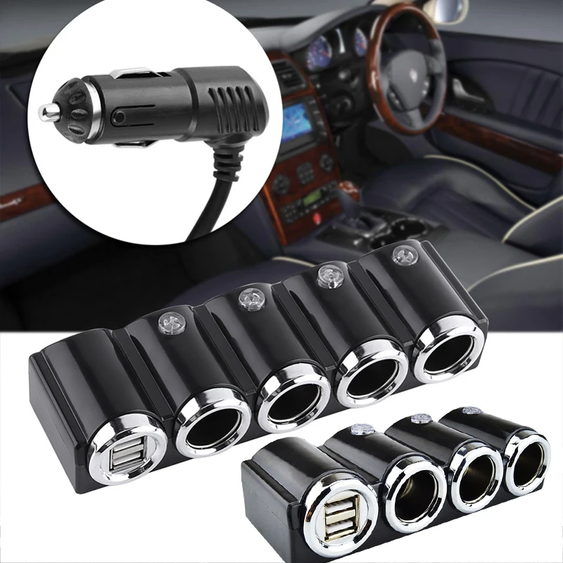 

DC 12V/24V Car Cigarette Lighter Socket Dual USB Splitter Charger Adapter Switch