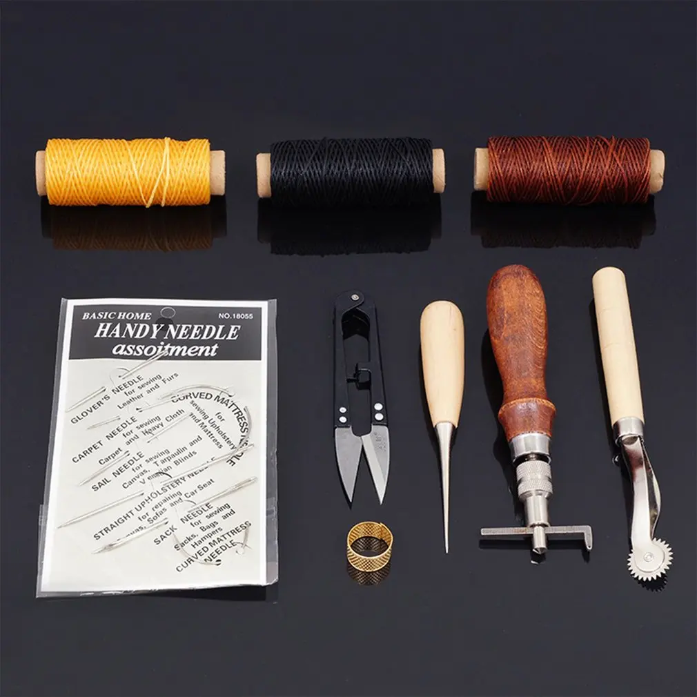 

9PCS Leather Craft Tools Kit Carving Work Sewing Stitching Saddle Punch Leathercraft Accessories for DIY Hand Leather Working