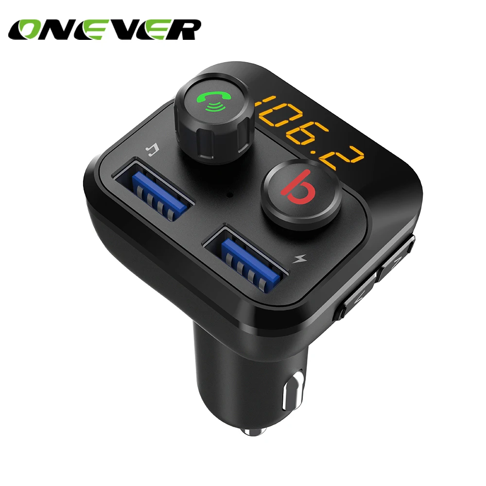 Onever fm-передатчик модулятор Hands-free MP3 плеер Bluetooth 5,0 автомобильный комплект двойной USB адаптер для быстрой зарядки поддержка управления басами