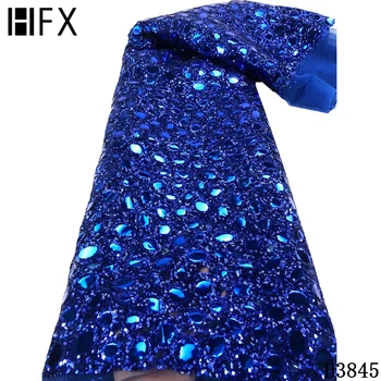 

HFX Blue Sequence lace fabric Luxury Sequin fabric Nigeria lace fabric for Wedding Latest French Sequins lace fabric 2020 F3845