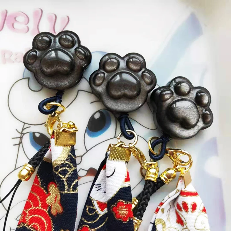 Кошачий коготь, брелок ювелирный, автомобильный, на заказ, милый, натуральный обсидиан, золото, серебро, кот, аниме, Рождество, Забавный брелок, кольца