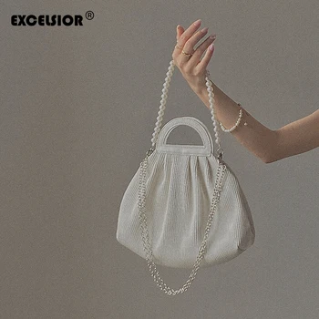

EXCELSIOR Retro Portable Cloud Bag for Women 2020 New Pearl Chain Baguette Bag Female Shoulder Messenger Dumpling BagBolsa Mujer