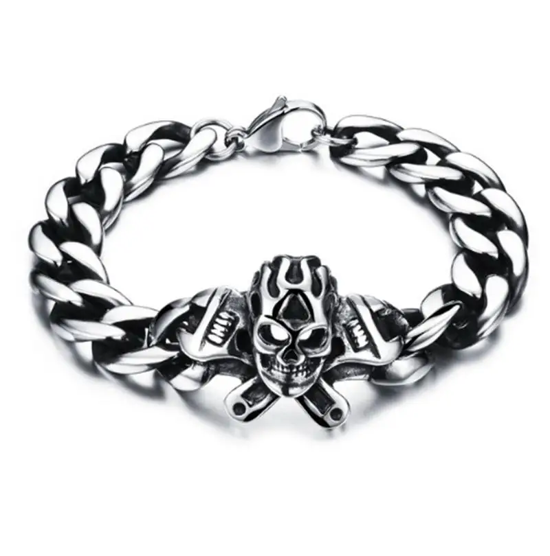 European and American Personality Heavy Metal Wrench Skull Bracelet for Men Punk Biker Jewelry