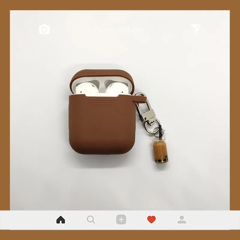 Для Apple AirPods чехол милый молочный чай беспроводные наушники чехол для Airpods гарнитура силиконовый защитный чехол бутылка для напитков брелок - Цвет: Milk Cup Dark Brown