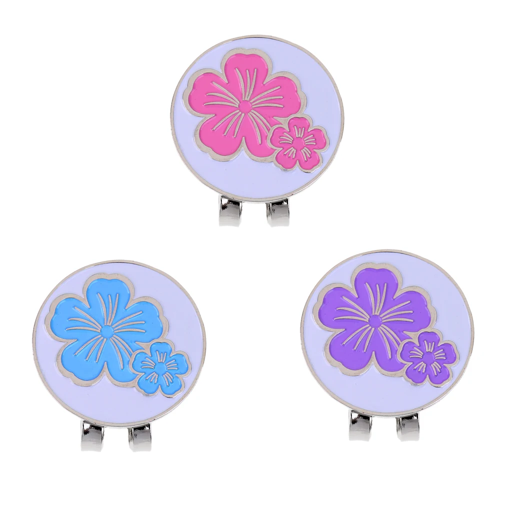 MagiDeal Outdoor Sports Golf Hat Clip With Magnetic Golf Ball Marking Flower Design pink/ purple/ blue Golf Training Aids