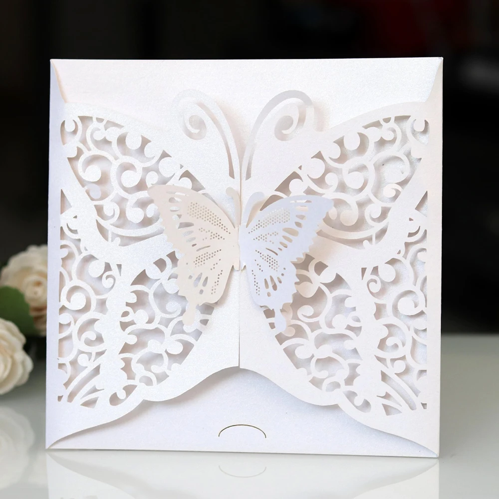  New 10pcs Elegant Laser Cut Wedding Invitation Cards Butterfly Lace Greeting Card Cards Decor Party - 4.00027E+12