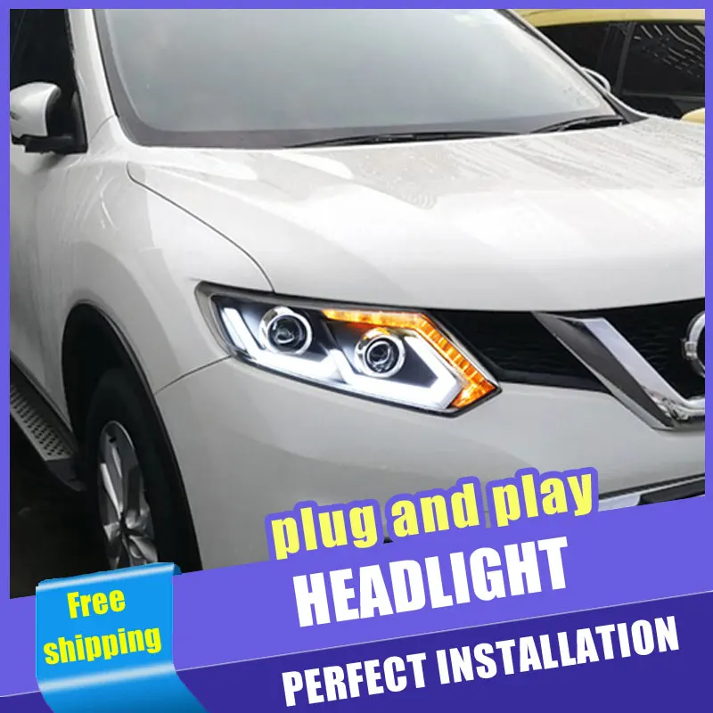 2 шт. автомобильный стиль светодиодный фары для Nissan X-Trail 14-16 для X-Trail Головной фонарь светодиодный DRL Объектив двойной луч H7 HID Xenon bi xenon объектив