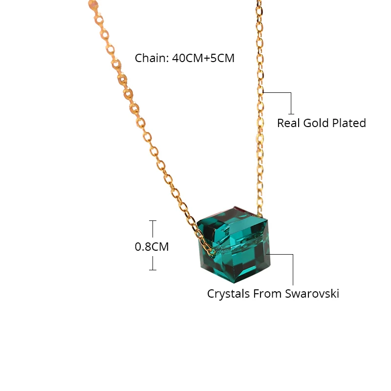 Украшенные кристаллами от Swarovski Модные Зеленые кубические бусины ожерелье Подвески золотой цвет цепи ювелирные изделия для женщин шикарный подарок