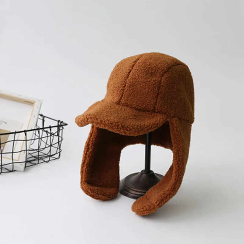Men Women Autumn Winter Cap Hat Thick Warm Unisex Baseball Cap Fashion Earflap Cap Solid Color YLM8025 - Цвет: Caramel