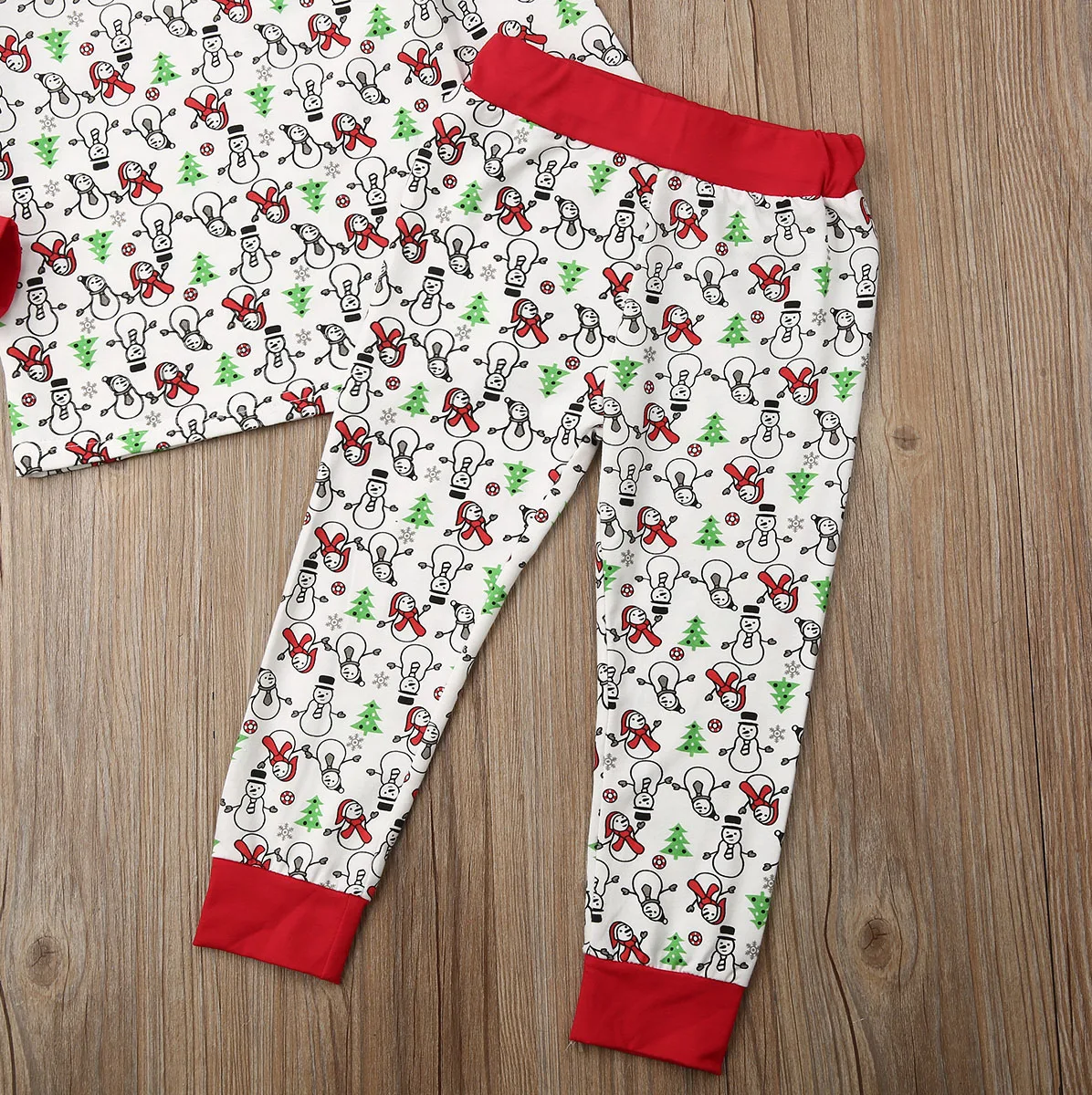 Рождественский пуловер с принтом снеговика для маленьких мальчиков и девочек, футболка Топы, длинные штаны, 2 предмета, домашняя одежда, одежда для сна, пижамный комплект, От 2 до 7 лет