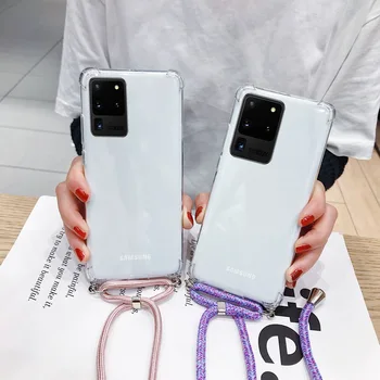 

Crossbody Necklace Cord Lanyards Case For Samsung Galaxy S20 Ultra S10 Note 10 Plus S10E S8 S9 Phone Cases Clear Soft TPU Cover
