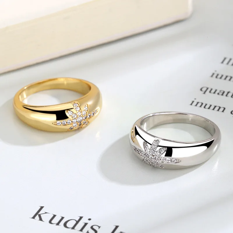 Gold Farbe Chunky Erklärung Ringe Für Frauen Shiny Zirkon Blume Ring Einfache Neue Design Hochzeit Engagement Schmuck Geschenk KAR209 – Detail 5