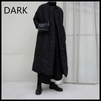 

[DARK] Homemade Winter Yoji Yamamoto Dark Black All-match Waist Drawstring Long Cotton-padded Jacket, Black And White