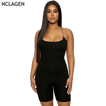 

NCLAGEN 2019 Ladies Sexy Criss Cross Bandage Backless Sleeveless Playsuits Skinny Bodycon Women Low Chest One Piece Rompers