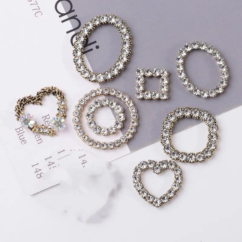 

50pcs Anti-Gold color New fashion Alloy Material Crystal Round/Oval/Heart/Square shape for DIY Handmade Jewelry Making wholesale