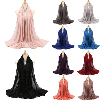 

Glitter Solid Color Muslim Head Scarves Women Large Scarf Soft Comfortable Shawls Wrap Female Elegant Hijab Scarf 72*175Cm
