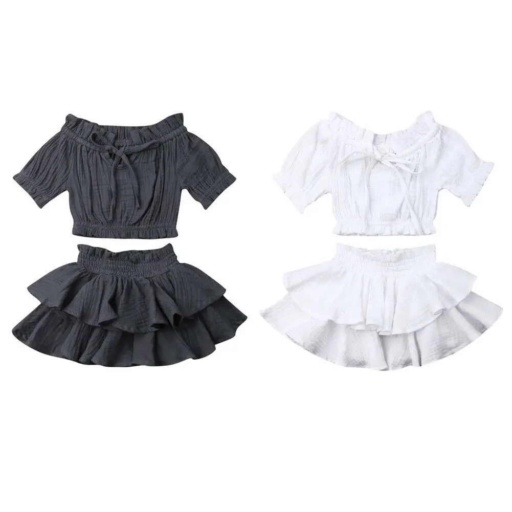 От 0 до 4 лет, летние комплекты одежды для маленьких девочек, однотонные топы, рубашка+ юбки с оборками, Одежда для новорожденных