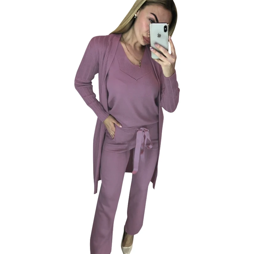 MVIRLRU Autumn Women Knitted SuitsSolid Long Cardigans and Vest Pullover Tops and Trouser 3 Piece Set MVIRLRU Autumn Women Knitted SuitsSolid Long Cardigans and Vest Pullover Tops and Trouser 3 Piece Set