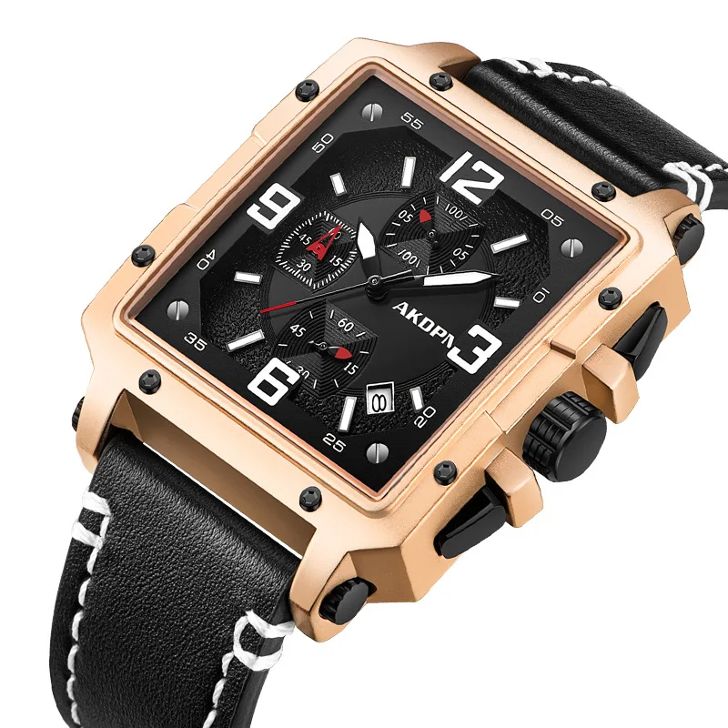 

Square Watch Men Relogio Masculino 2020 Men's Wrist Watches For Male Clock Gold Leather Chronograph Wristwatch New Arrival Gift