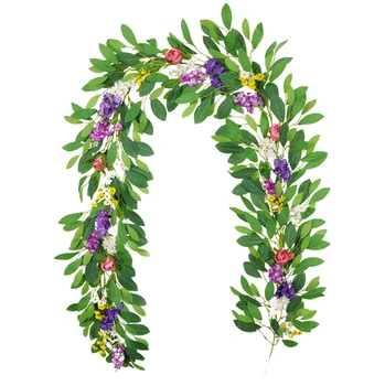 

Wisteria Artificial Flowers Vine Garland Wedding Arch Decoration Fake Plants Foliage Rattan Trailing Faux Flowers Wall