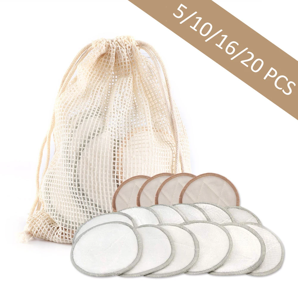 

5/10/16/20pcs Bamboo Cotton Reusable Makeup Remover Pads Three Layers Washable Facial Cleansing Wipe Pads Makeup Beauty Tools