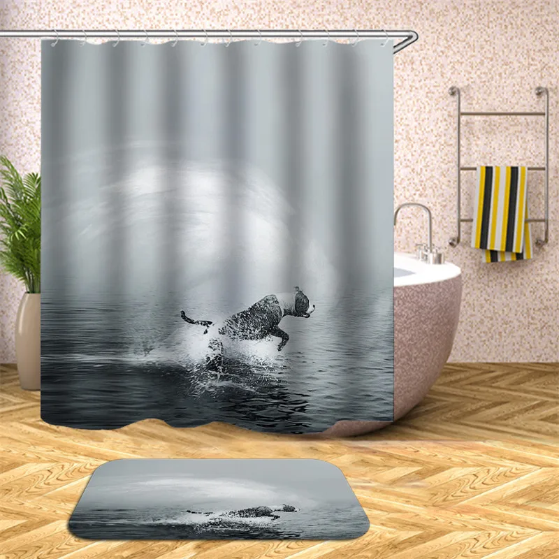Cartoon cute bunny animal 3D shower curtain polyester waterproof fabric knit polyester shower curtain for home decoration