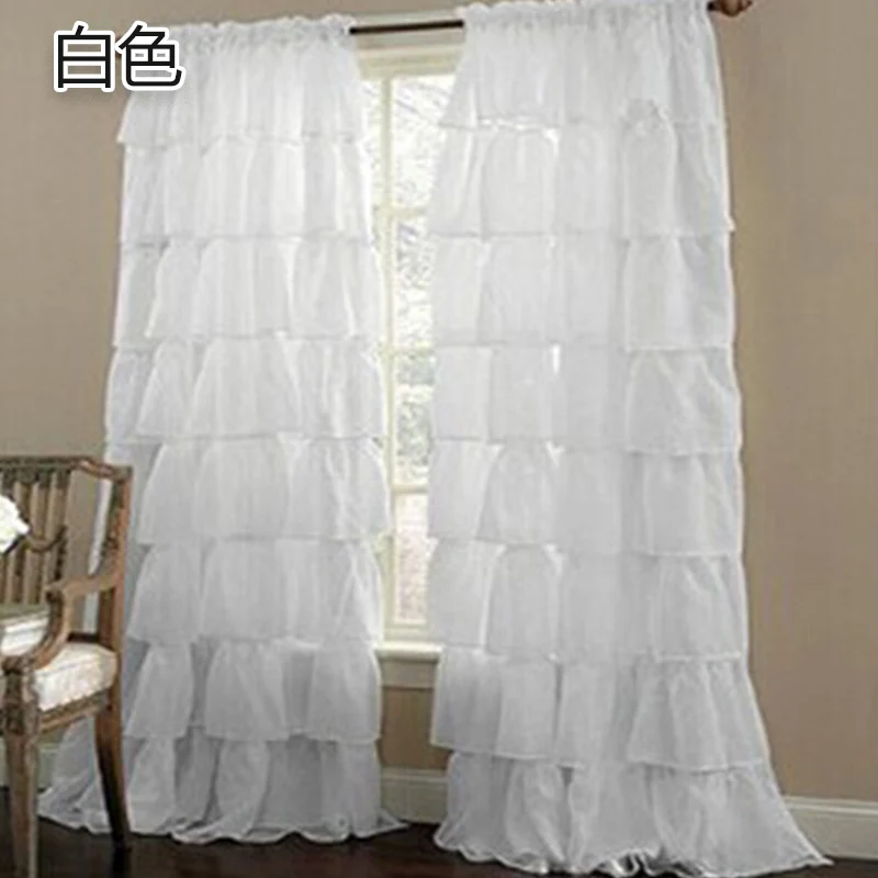 White Blinds Rod Curtain Tulle Multi-layered Lace Curtains for Bedroom Window Solid Color Blackout Curtain Home Use Cortinas - Цвет: White