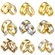 Vnox Gold-cor Wedding Bands Anel para Mulheres Dos Homens Jóia 6mm de Aço Inoxidável Anel de Noivado EUA Tamanho 5 a 13(China)