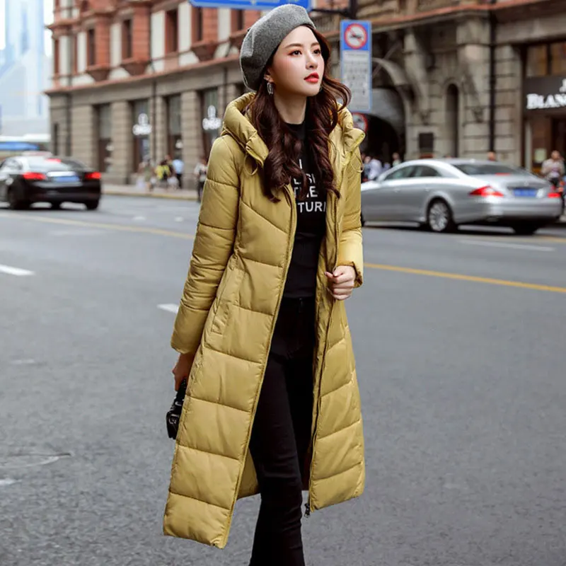 Beste Lange Hooded Thicken Slim Warm Down Jassen Vrouwen Casual Solid Pockets Rits Winter Katoen Uitloper Vrouwelijke Plus Size Jas Jassen
