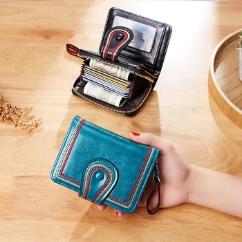 New Women Wallet cartera mujer Oil Wax Leather Hasp Wallet Female Purses portfel damski Lady Purse Clutch Bag Wallet carteira - Image 2