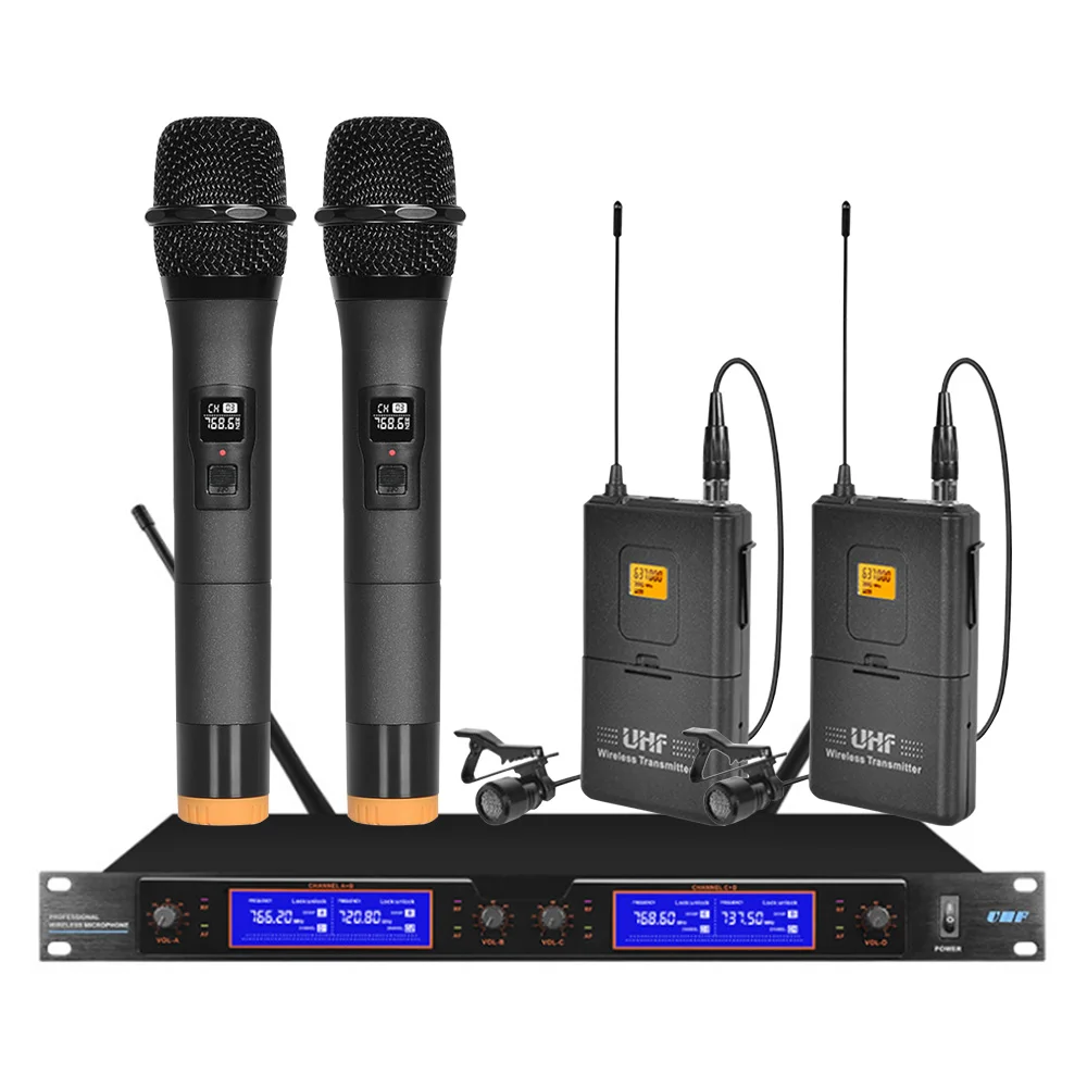 

ORBAN Professional Wireless Microphone System UHF4 Channel 2 Lapel Capacitor Headphones Karaoke 2 Handheld Microphone