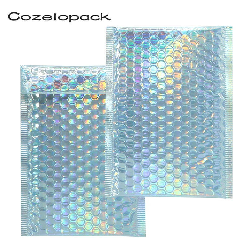 10 unids/pack acolchado metalizado sobres burbuja Mailer láser embalaje autoadhesiva bolsa de mensajería para regalo acolchado sobres de envío