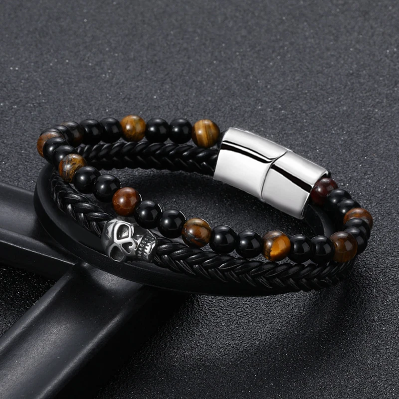 Men Gothic Skull Stainless Steel Bracelet Punk Rock