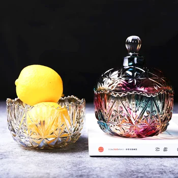 

Nordic Luxury Glass Small Sugar Bowl Fruit Plate Kitchen Seasoning Jar with Lid Modern Minimalist Household Color Storage Tank